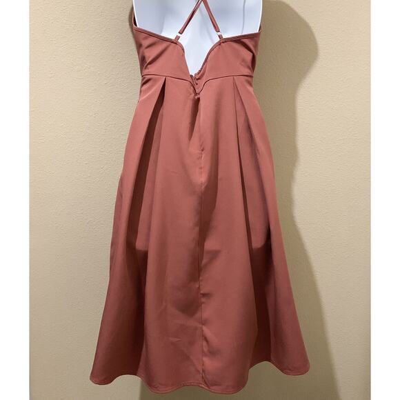 Elia-Cher Dress Women 8 Brick Color Spaghetti Strap Strappy Fit and Flare Party - Picture 5 of 6